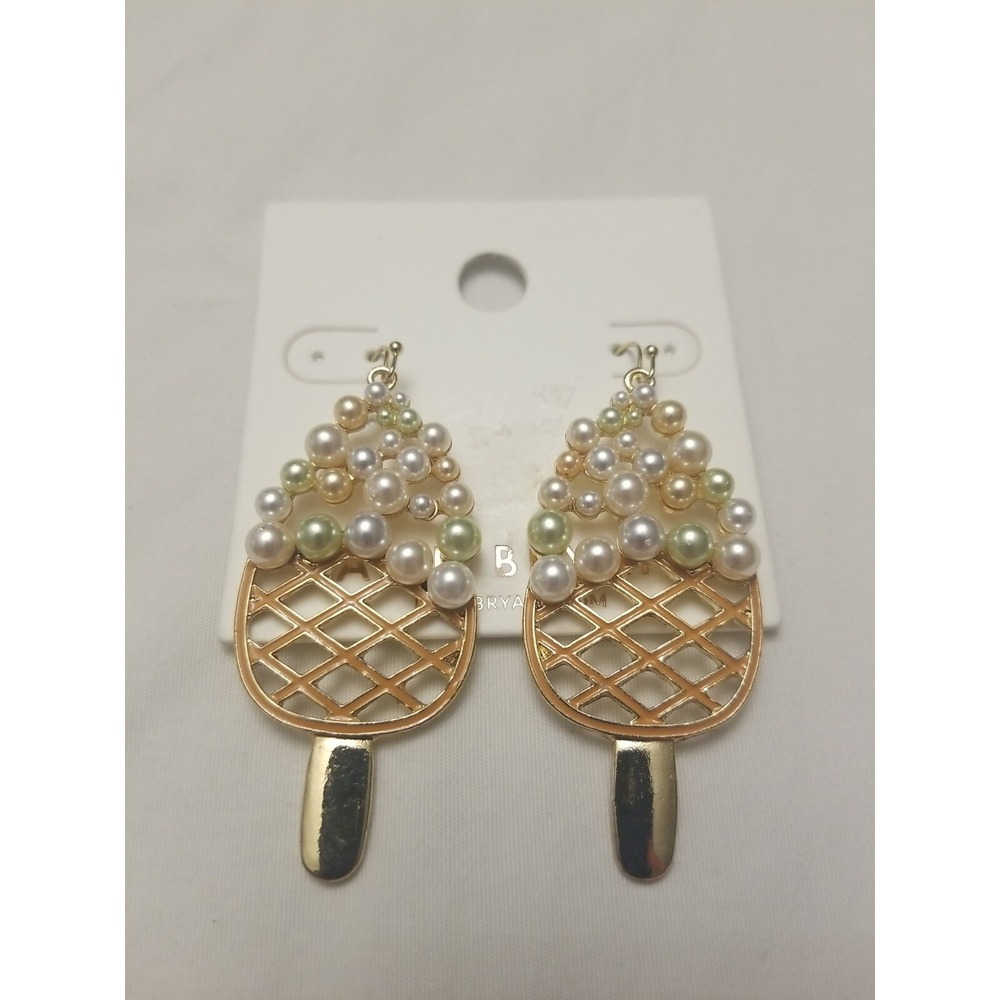 Lane Bryant Earrings Women Gold Tone Pearl Drop Ice Cream Cone Boho Jewelry